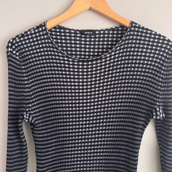 AKRIS Plaid Silk Black and Gray Long Sleeve Sweater Top Size 12 - Picture 3 of 8